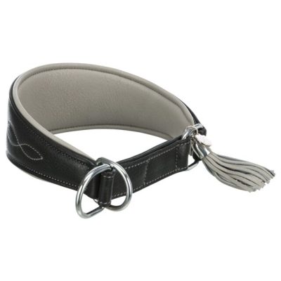 Ogrlica za hrta koža S M 33 42 cm / 60 mm crno / siva